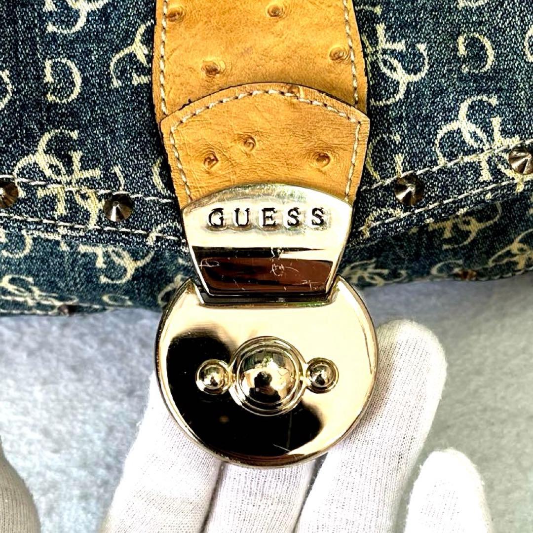 GUESS ゲス デニムハンドバッグ レザー ミニ ボストン コンビ レディース