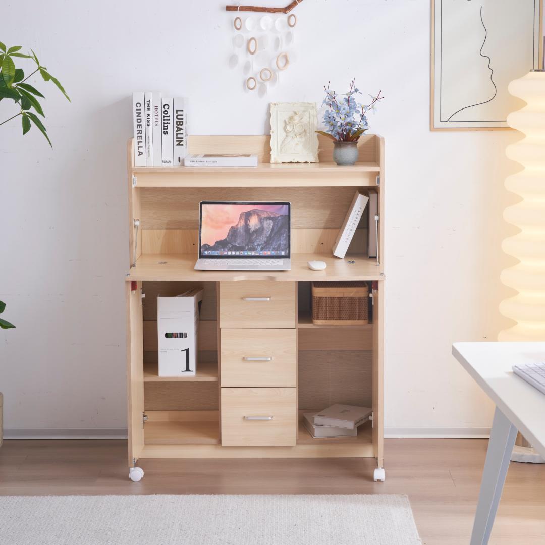 【新品登場】【ナチュラル】学習机 デスク パソコンデスク 勉強机 折り畳み天板