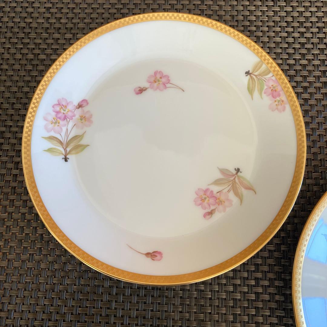 【未使用】大倉陶園　歳時記シリーズ　桜　市松　金彩　皿　16.5cm 2枚　貴重