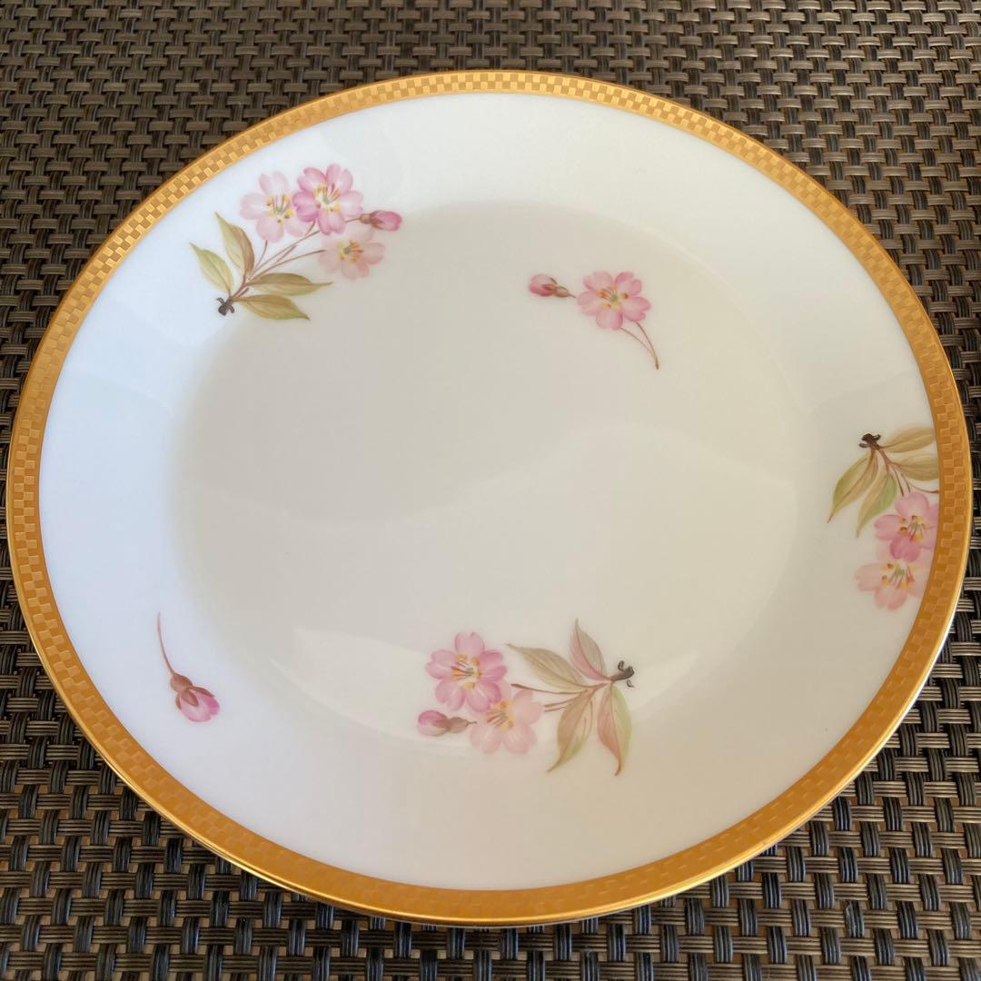 【未使用】大倉陶園　歳時記シリーズ　桜　市松　金彩　皿　16.5cm 2枚　貴重