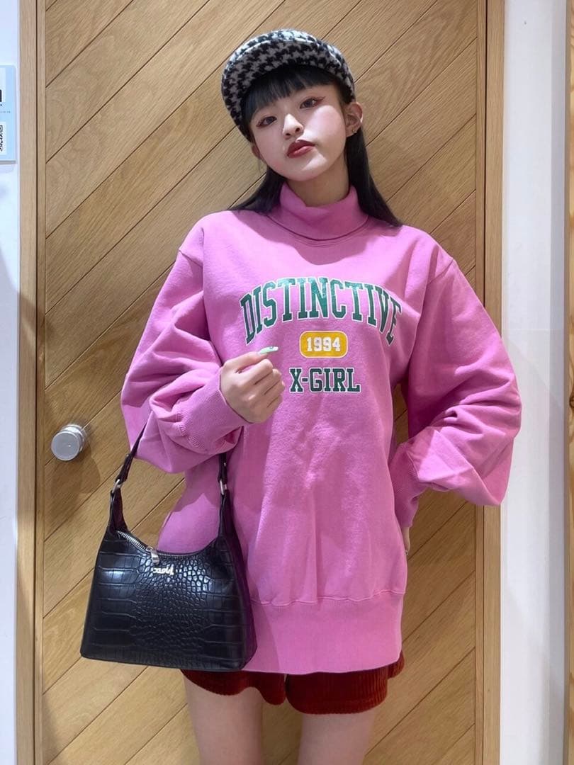 【新品】エックスガール カレッジロゴ入りハイネックスウェット トレーナー M