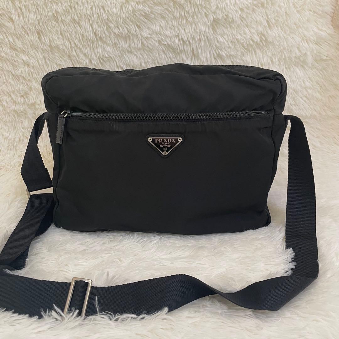 PRADA カメラバッグ テスートナイロン レザー ショルダーバッグ ブラック