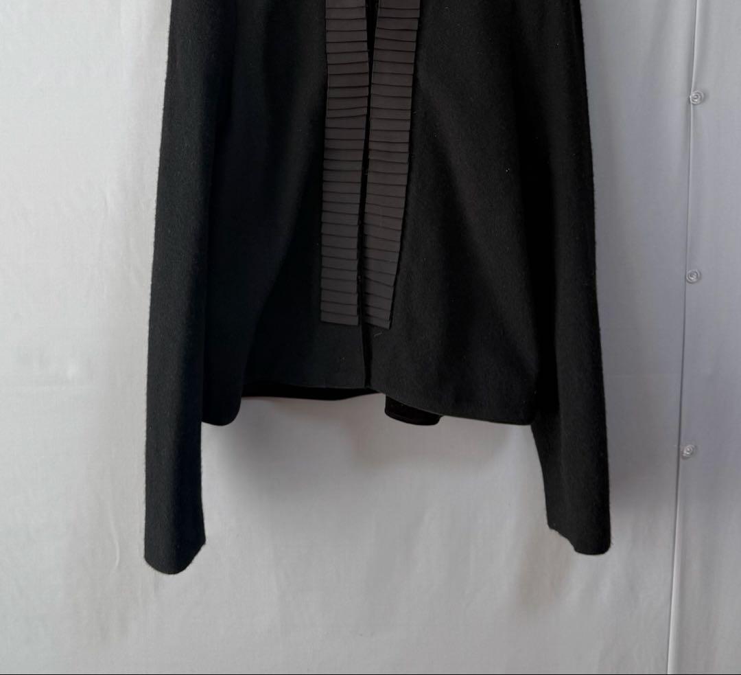 ドゥーズィエムクラス　シルクテープ　ウール混ノーカラージャケット　黒