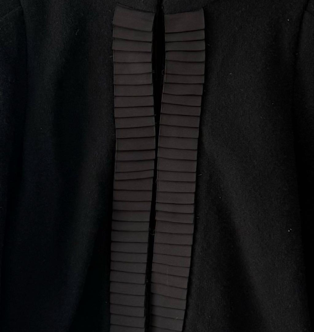 ドゥーズィエムクラス　シルクテープ　ウール混ノーカラージャケット　黒