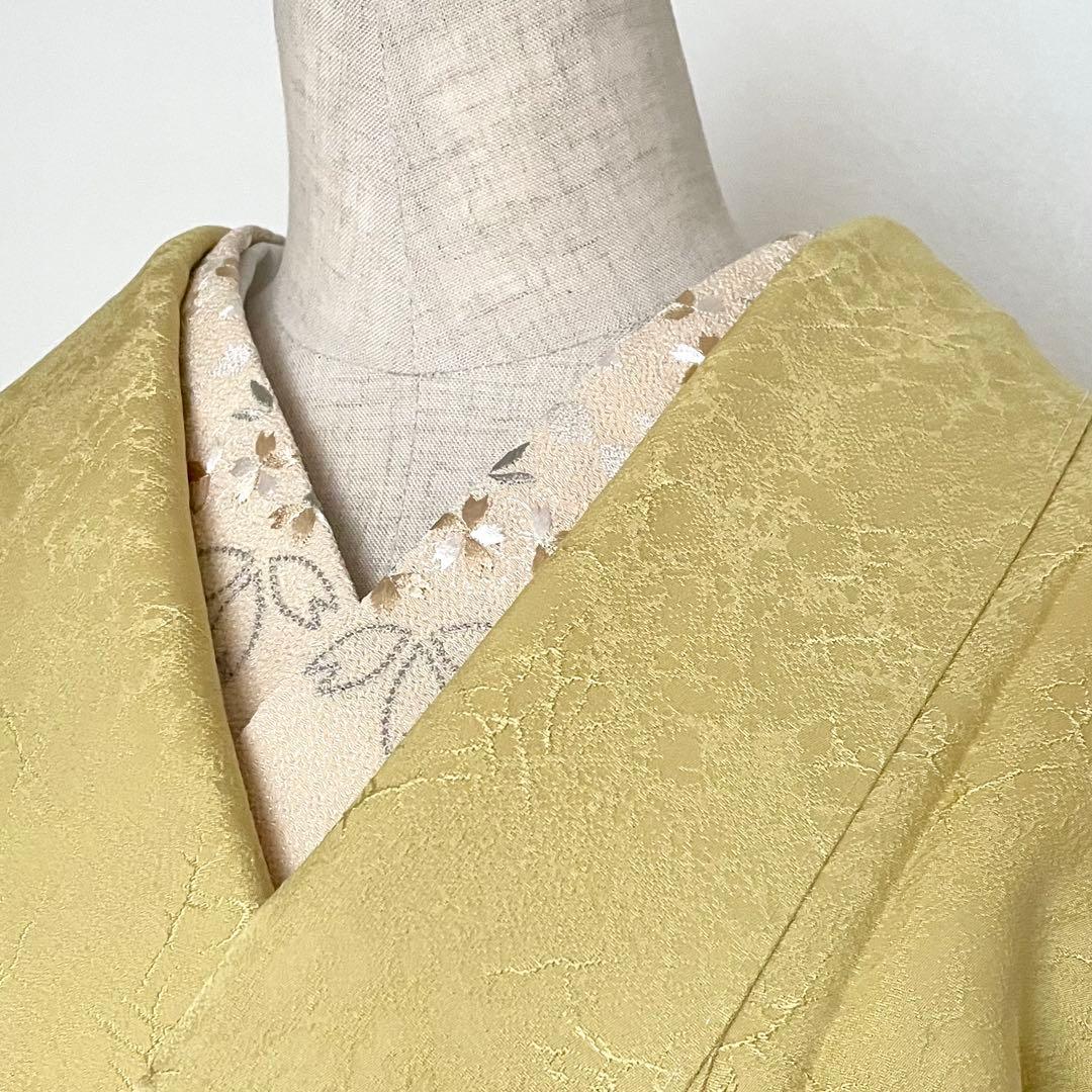 colon様リクエストしつけ付き 黄色色無地 正絹着物 長襦袢 雪輪帯セット