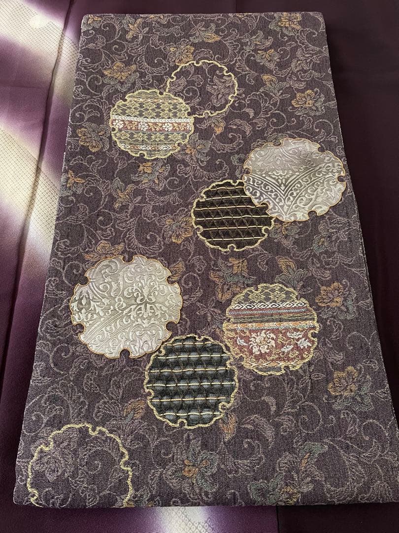 colon様リクエストしつけ付き 黄色色無地 正絹着物 長襦袢 雪輪帯セット