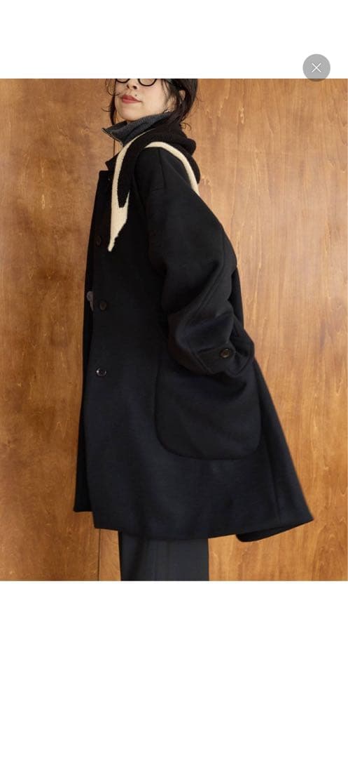 IENA LA BOUCLE ハードメルトンスタンドネックコート　BLACK