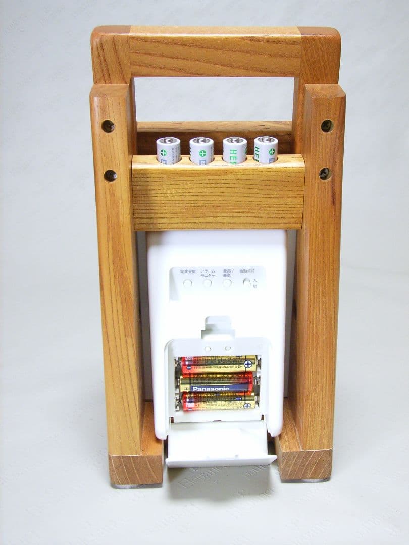 S014総欅板材ハンドル付き斜め型電波目覚まし時計（カシオTQT−351NJ使用