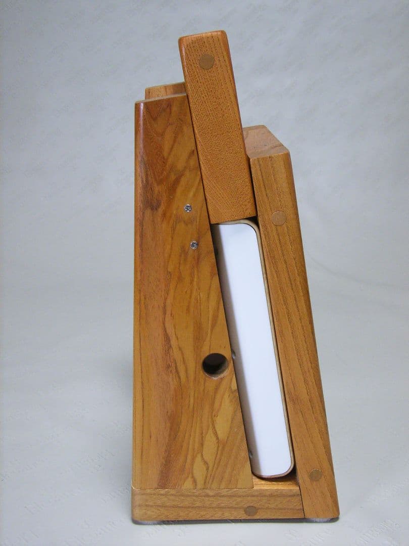 S014総欅板材ハンドル付き斜め型電波目覚まし時計（カシオTQT−351NJ使用