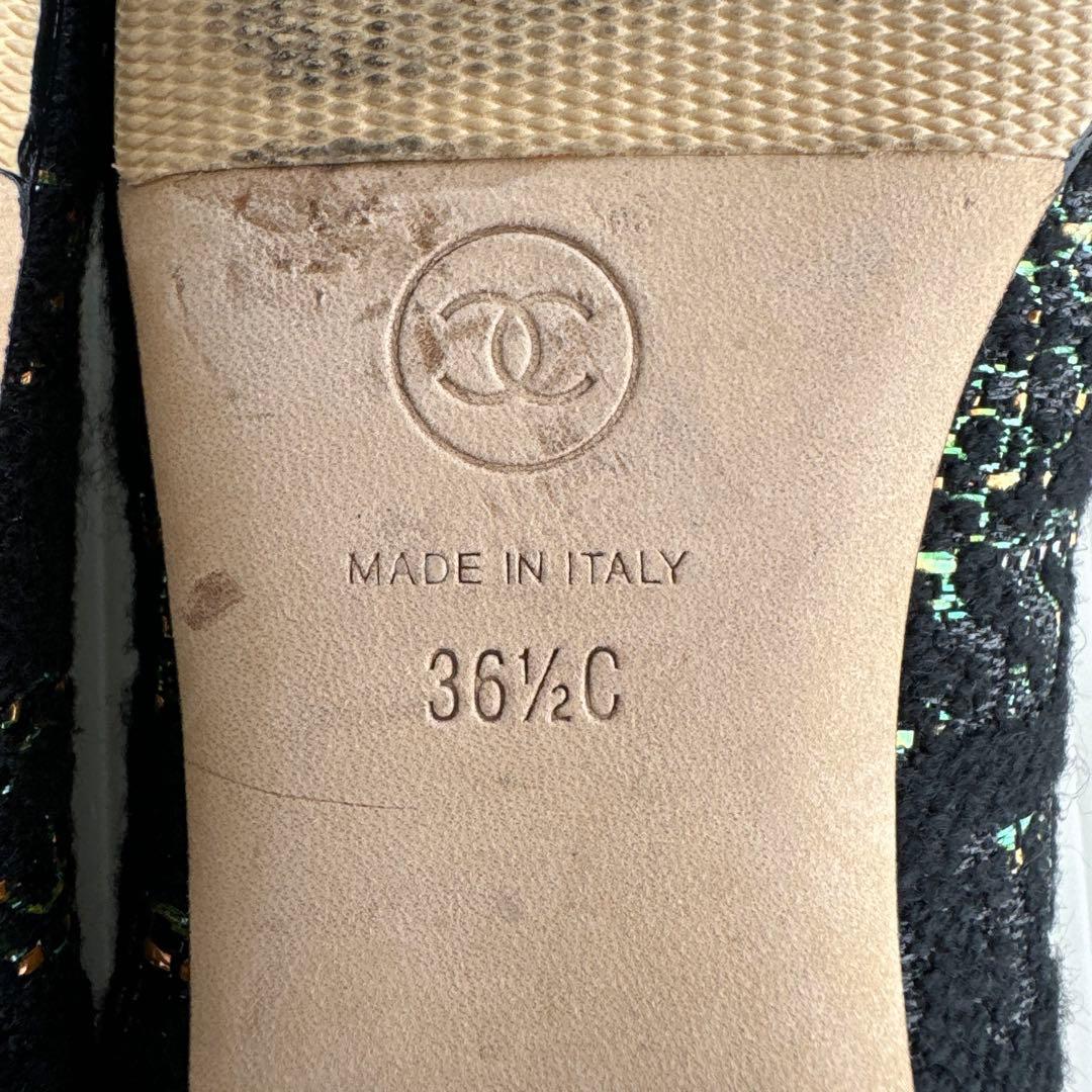 CHANEL シャネル　ココマーク　リボン　ツイード　フラットシューズ　パンプス