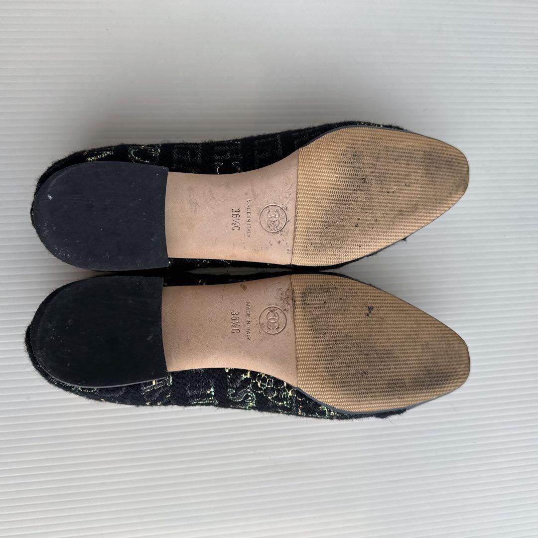 CHANEL シャネル　ココマーク　リボン　ツイード　フラットシューズ　パンプス