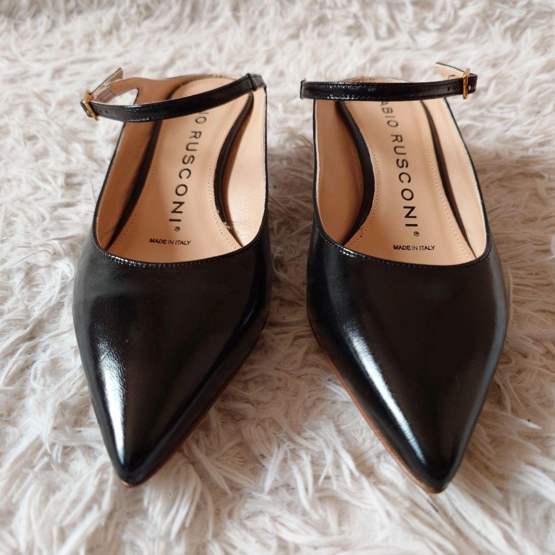 新品　ファビオルスコーニ　レザー　ストラップミュール　ポインテッドトゥ　箱付き