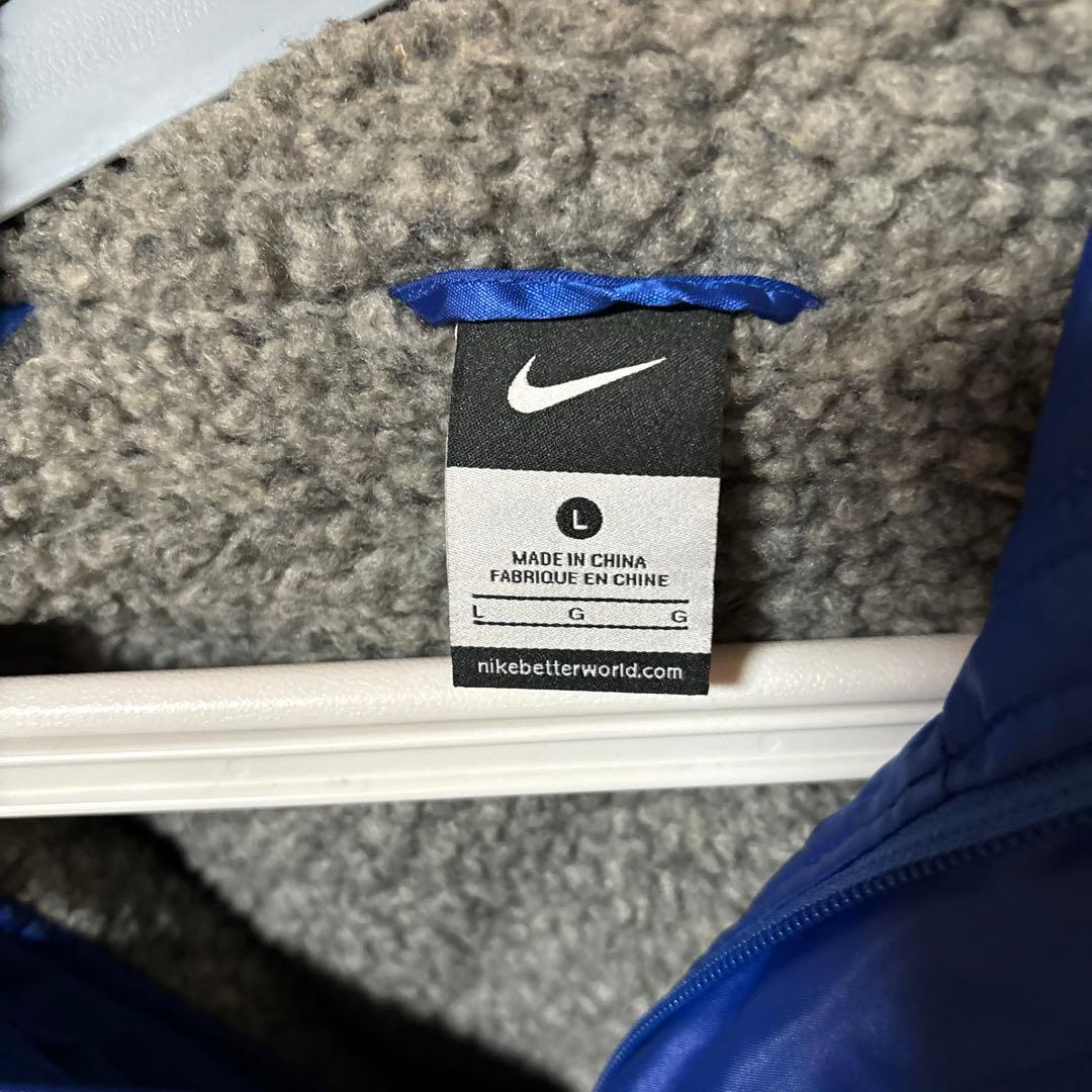 青いナイロンベンチコート フード付きLサイズ