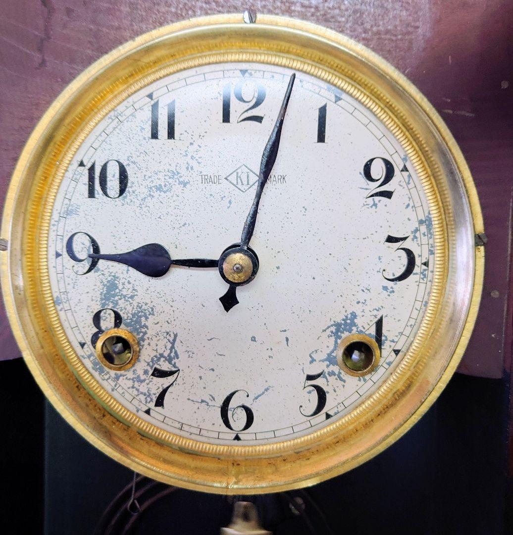 〈完動・美品〉今津菊次郎時計菱KI印　変り装飾ゼンマイ振り子時計