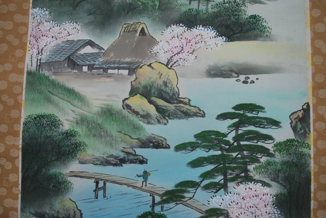 【真作】河内渓仙/春夏秋冬山水図/四幅対/掛軸☆宝船☆V-471 JM