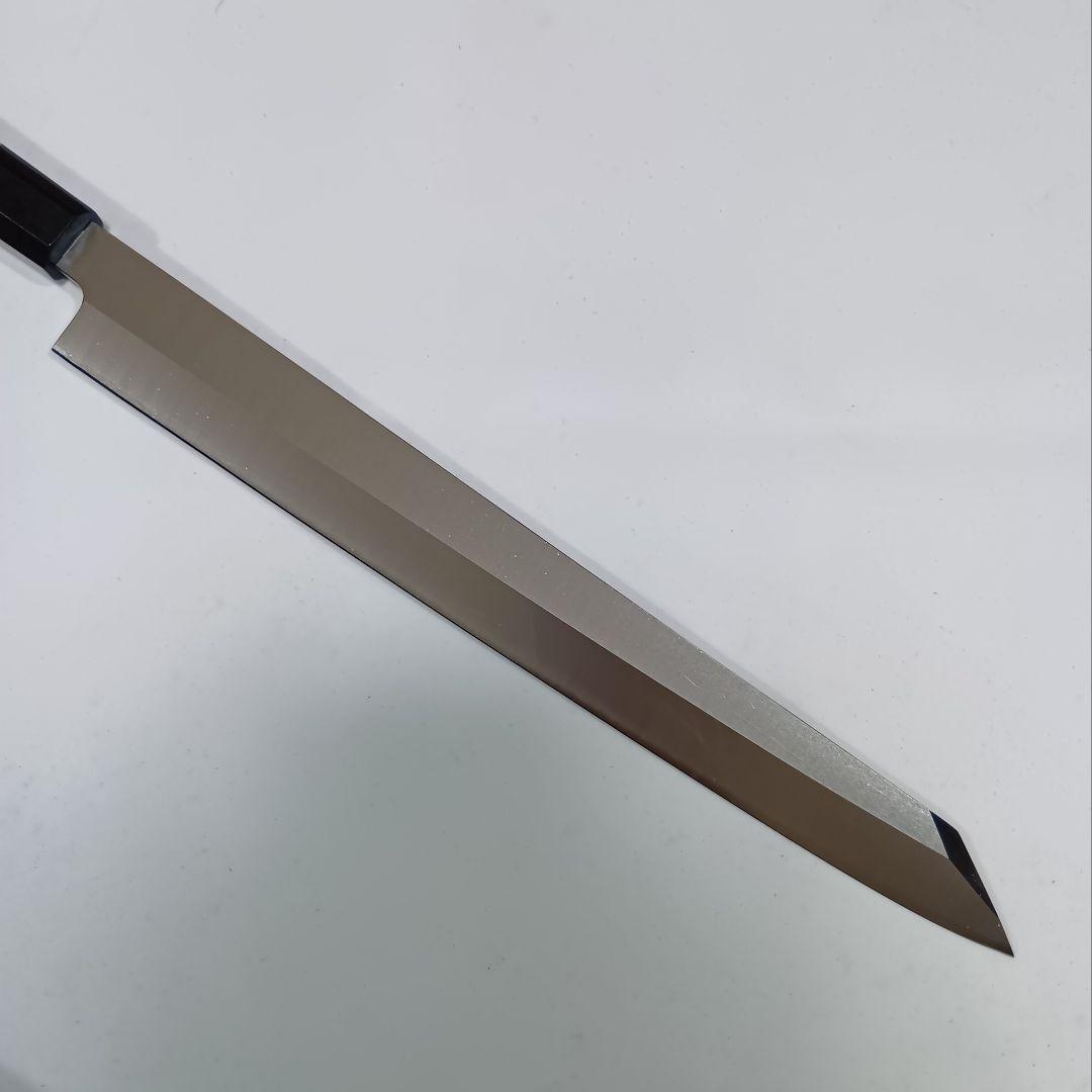 ステン本焼V金10号切付柳刃包丁33cm鞘付黒水牛黒檀八角柄