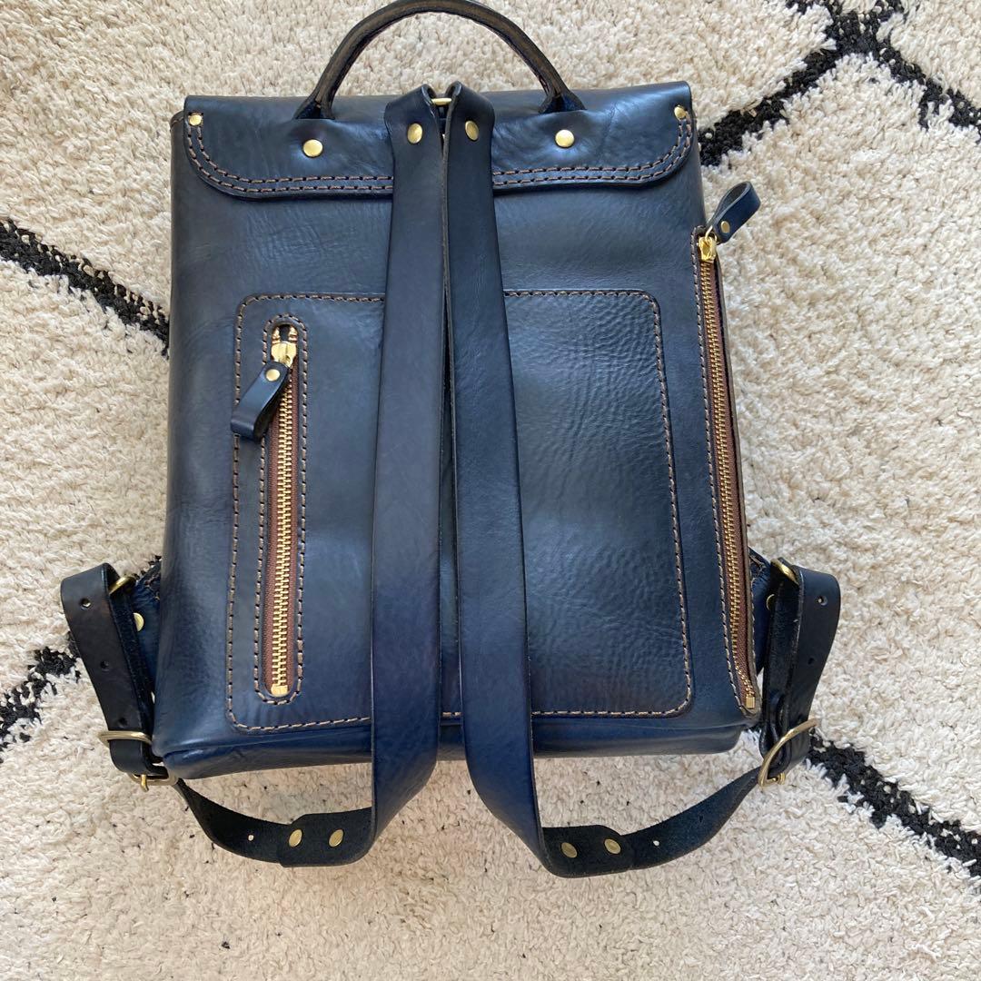 analogico 四角リュック S ブルー ネイビー レザー バックパック