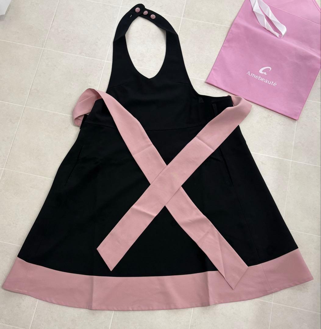 アームボーテ　ブラック＆ロータスピンクローブエプロン 美品　値下げ不可