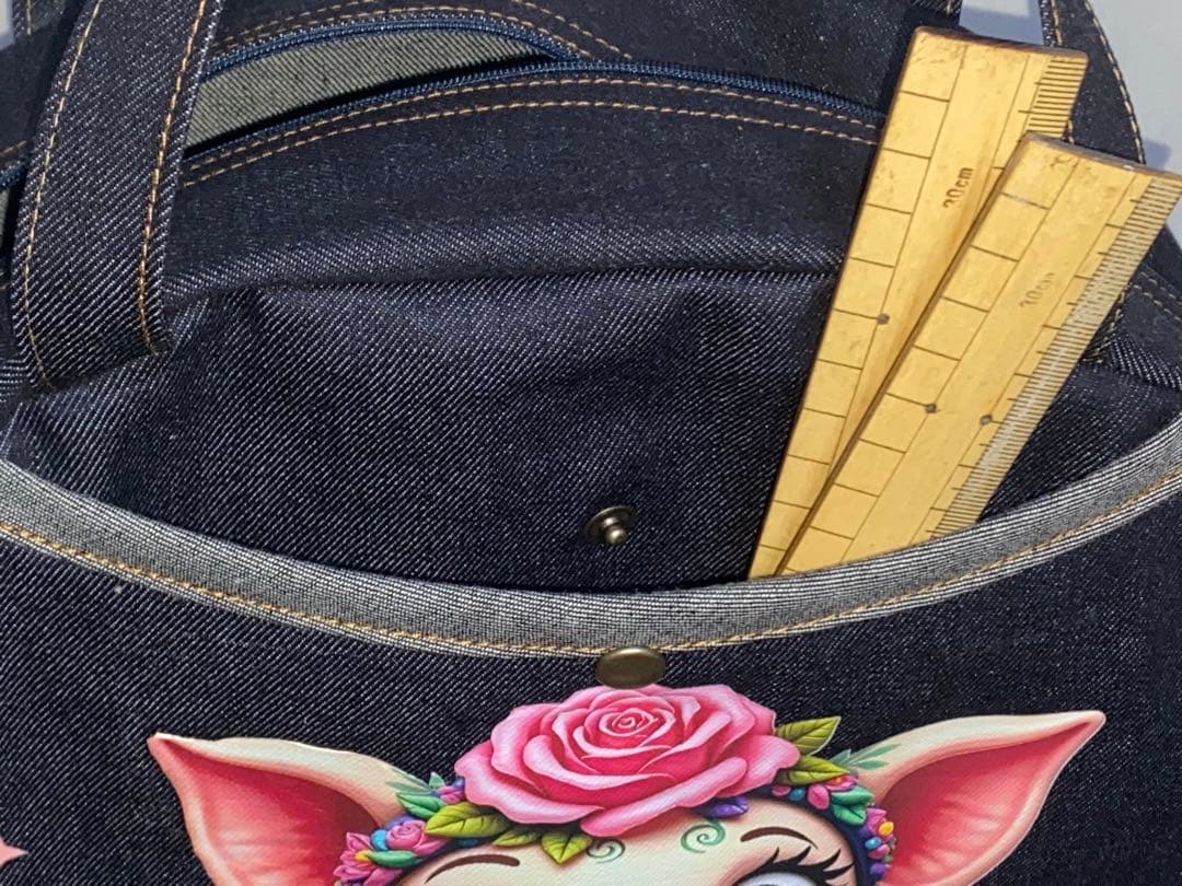 ☆岡山デニム☆ブタさん☆☆扇型☆リュック対応☆4wayボストンバッグ