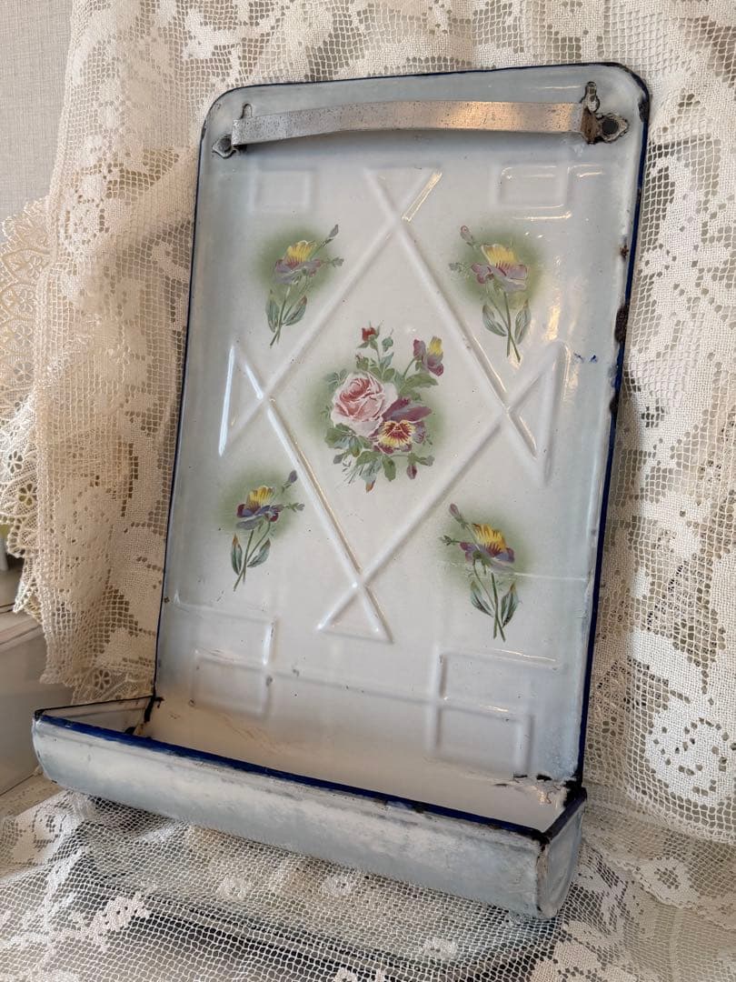 フランス　アンティーク　JAPYホーロー　 レードルラック　薔薇とパンジー