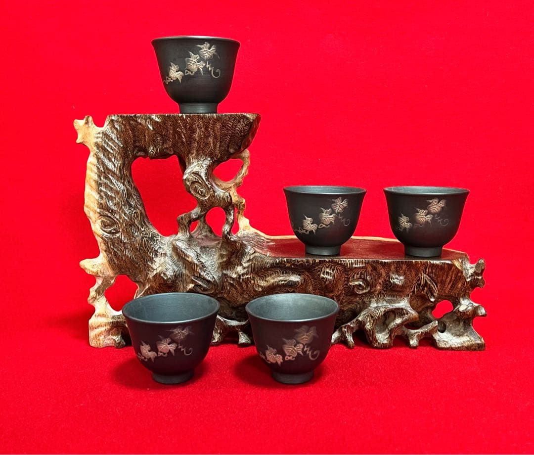 煎茶器揃 萬古焼 黒泥焼 煎茶器セット 慎旭造 茶道具 急須 湯冷まし 湯呑