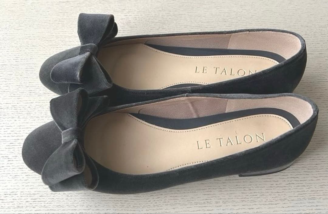 LE TALON グレー リボン付きバレエシューズ　ラウンドリボンバレリーナ