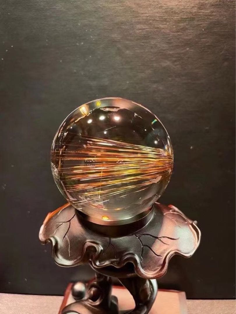 ⭐︎【極上品】天然銅色ゴールドルチルクオーツ 置物 66mm