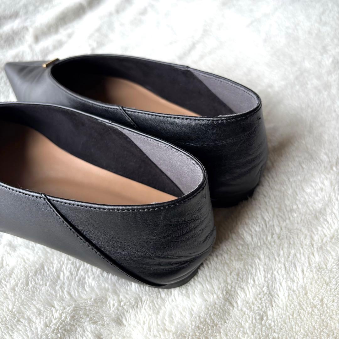 [極美品] アトリエブルージュメタルモチーフフラットシューズ ブラック 牛革