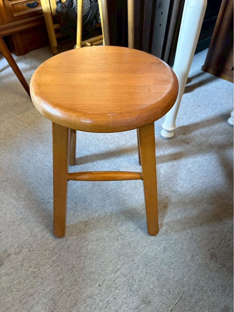 アメリカ製 ヴィンテージ 無垢メープル ラウンドスツール 花台 木製 椅子