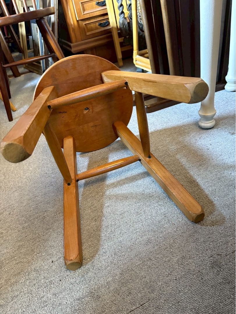 アメリカ製 ヴィンテージ 無垢メープル ラウンドスツール 花台 木製 椅子