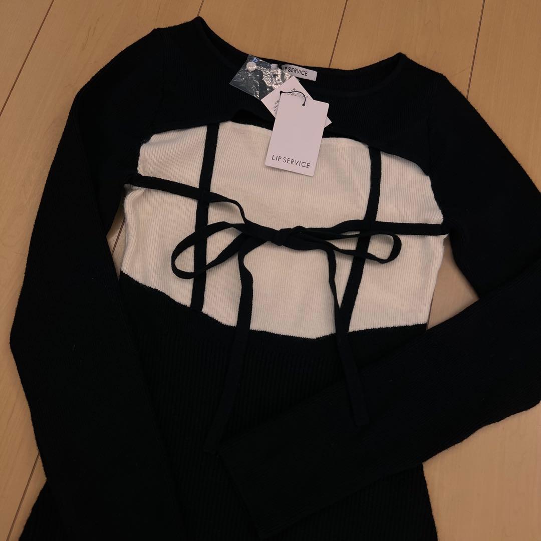 28リップサービス定価12650円デコルテオープンリボンニットワンピース