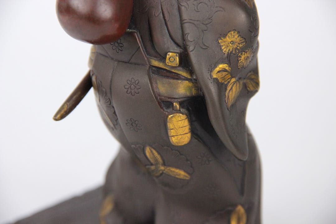 明治時代　古美術品 銅製塗金 阿波踊り 人物　サムライ　置物 EU25-2