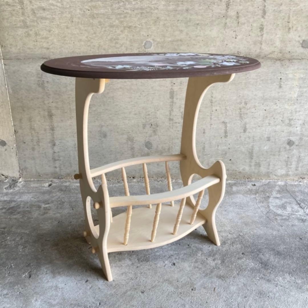 サイドテーブル マガジンラック 飾り台 花台 トールペイント 花柄 木製 レトロ