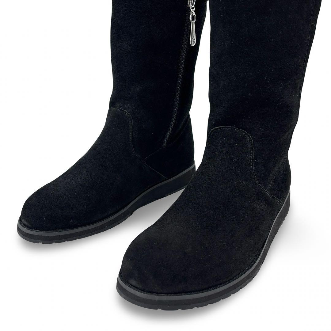 未使用新品】EMU エミュー　ロングブーツ レザー　スエード　中ボア　黒