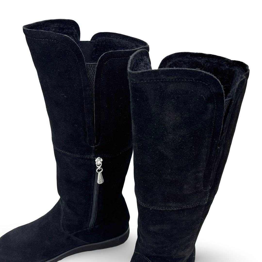 未使用新品】EMU エミュー　ロングブーツ レザー　スエード　中ボア　黒