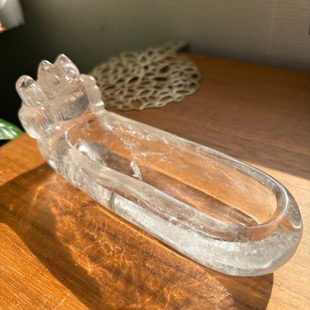 天然石 ブラジル産水晶 招き猫の小物入れ