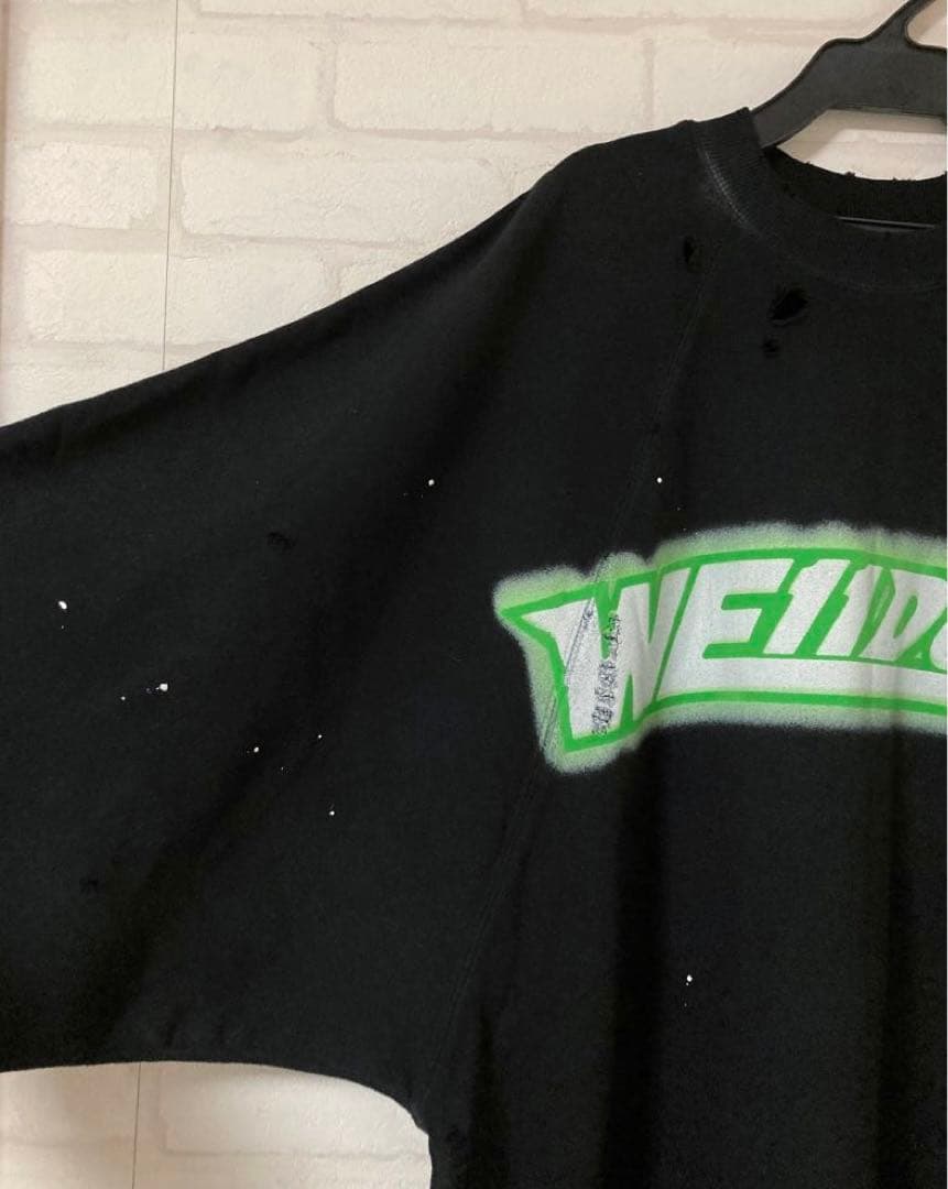 ウェルダン★ ダメージ加工　スウェット　トレーナー　半袖　ブラック　M