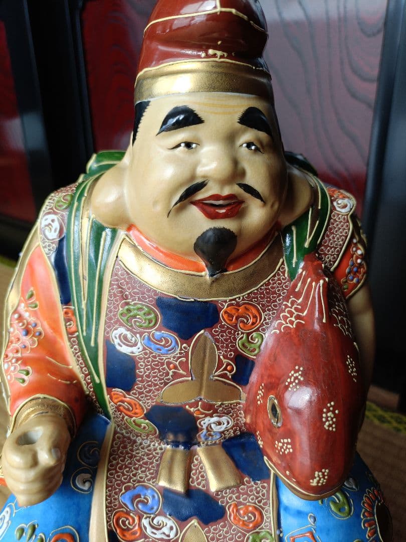 最高級九谷焼七福神（大黒天、恵比寿）置物2体セット　九谷岡山作