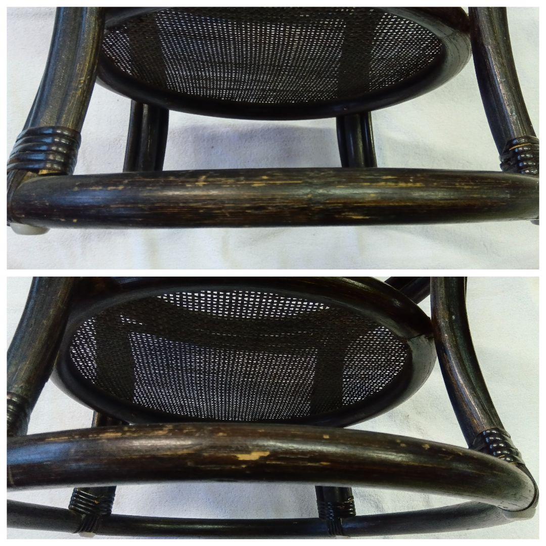 ラタン　サイドテーブル　ガラステーブル　籐　黒色　丸テーブル　センターテーブル