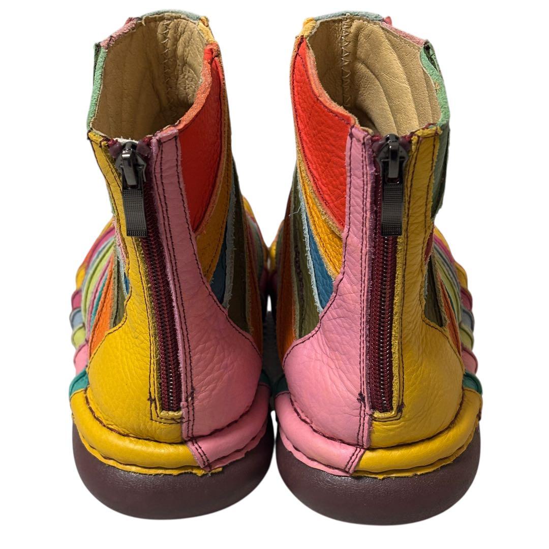 【美品】estacion エスタシオン　ショートブーツ　マルチカラー　人気　L