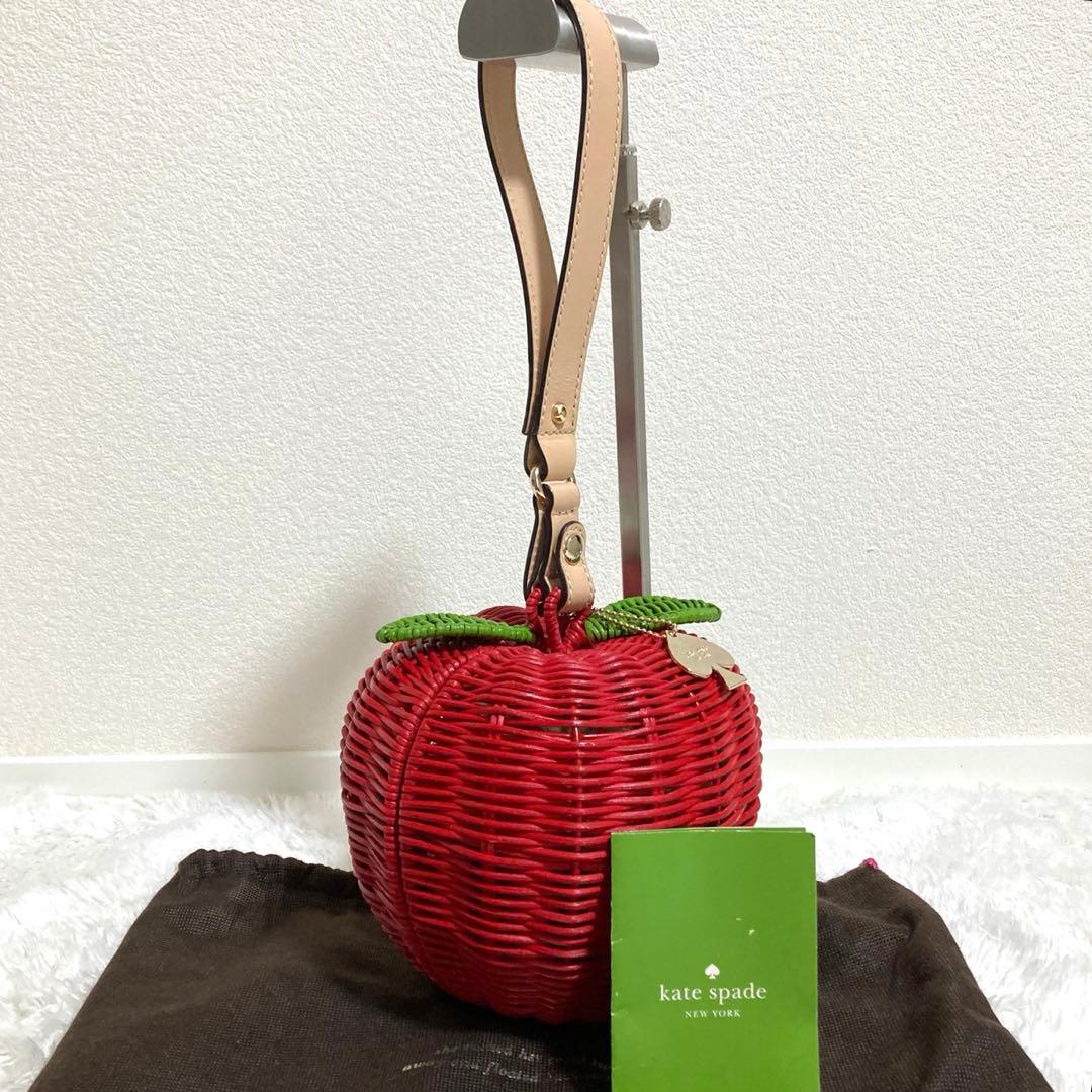 保存袋＆チャーム付き♡ ケイトスペード りんごバッグ かごバッグ 赤