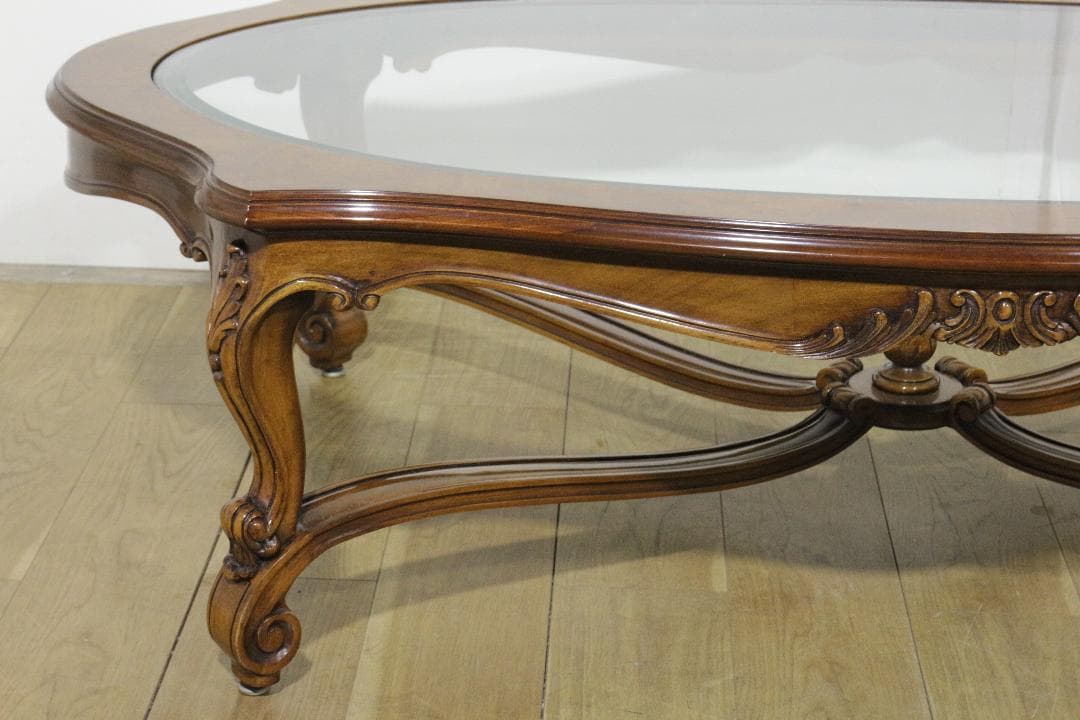 KARGES FUNITURE★木製センターテーブル★ガラス天板★ネコ脚★