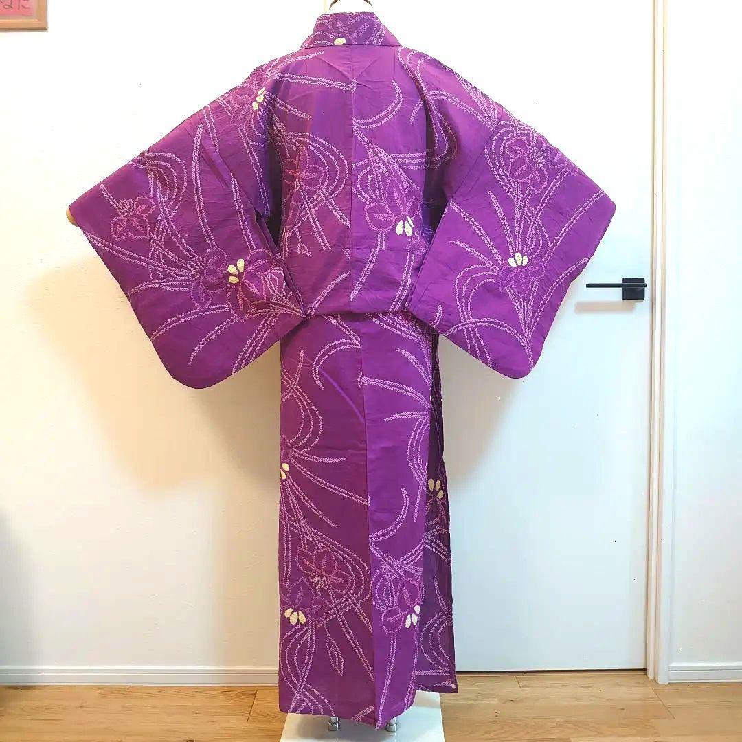【有松鳴海絞】有松絞り浴衣 深紫 菖蒲 身丈163cm裄丈67cm