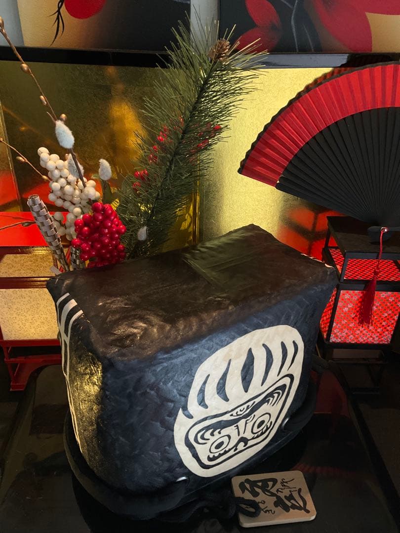 一閑張り　一閑張りバッグ　達磨　福達磨　和紙　大正　着物　縁起達磨　格子