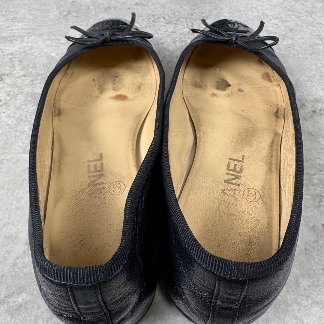 シャネル CHANEL ココマーク レザー フラットパンプス 36 1/2 黒