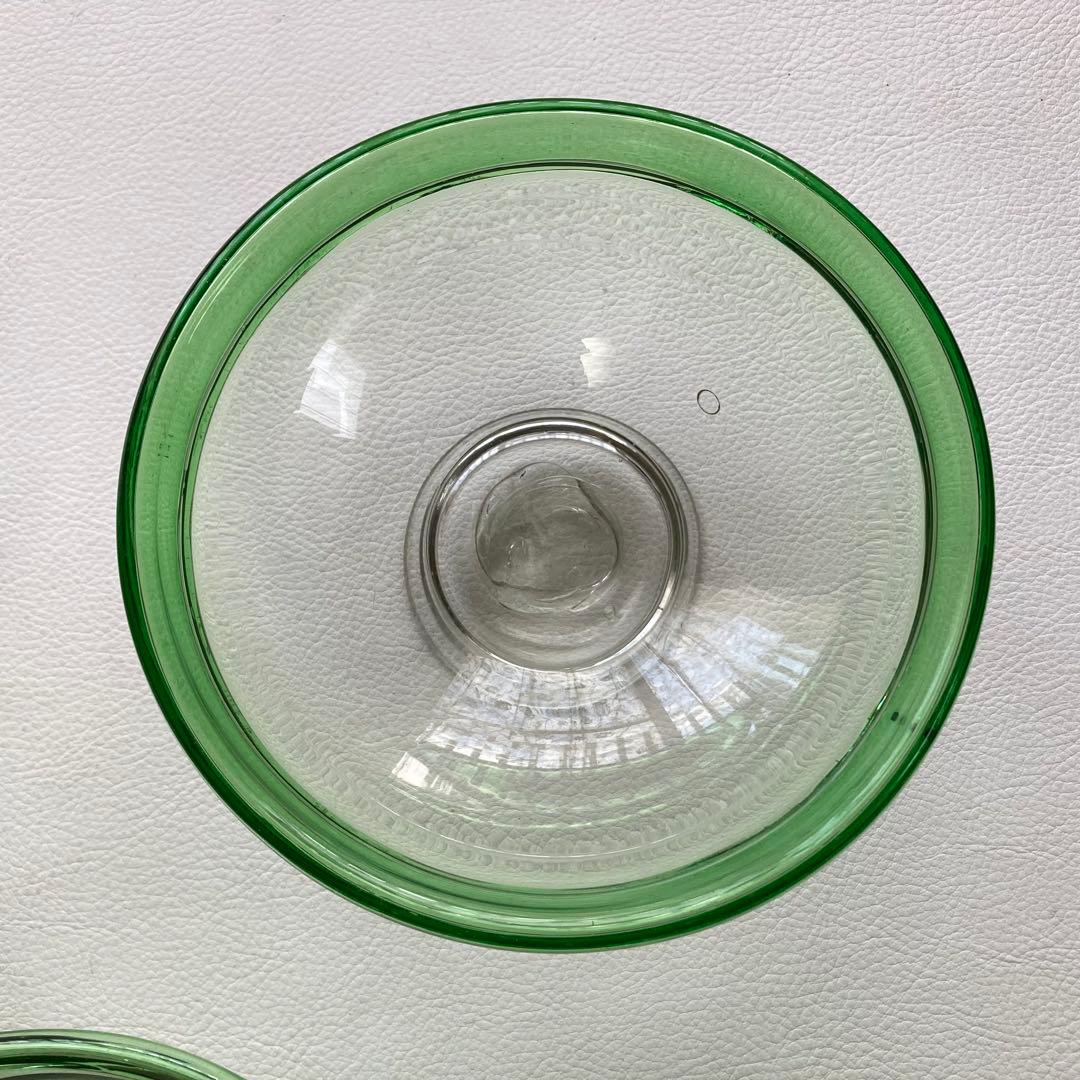 古いガラス鉢 かき氷 カップ ボウル 食器 花器 グリーン 3点 骨董 レトロ