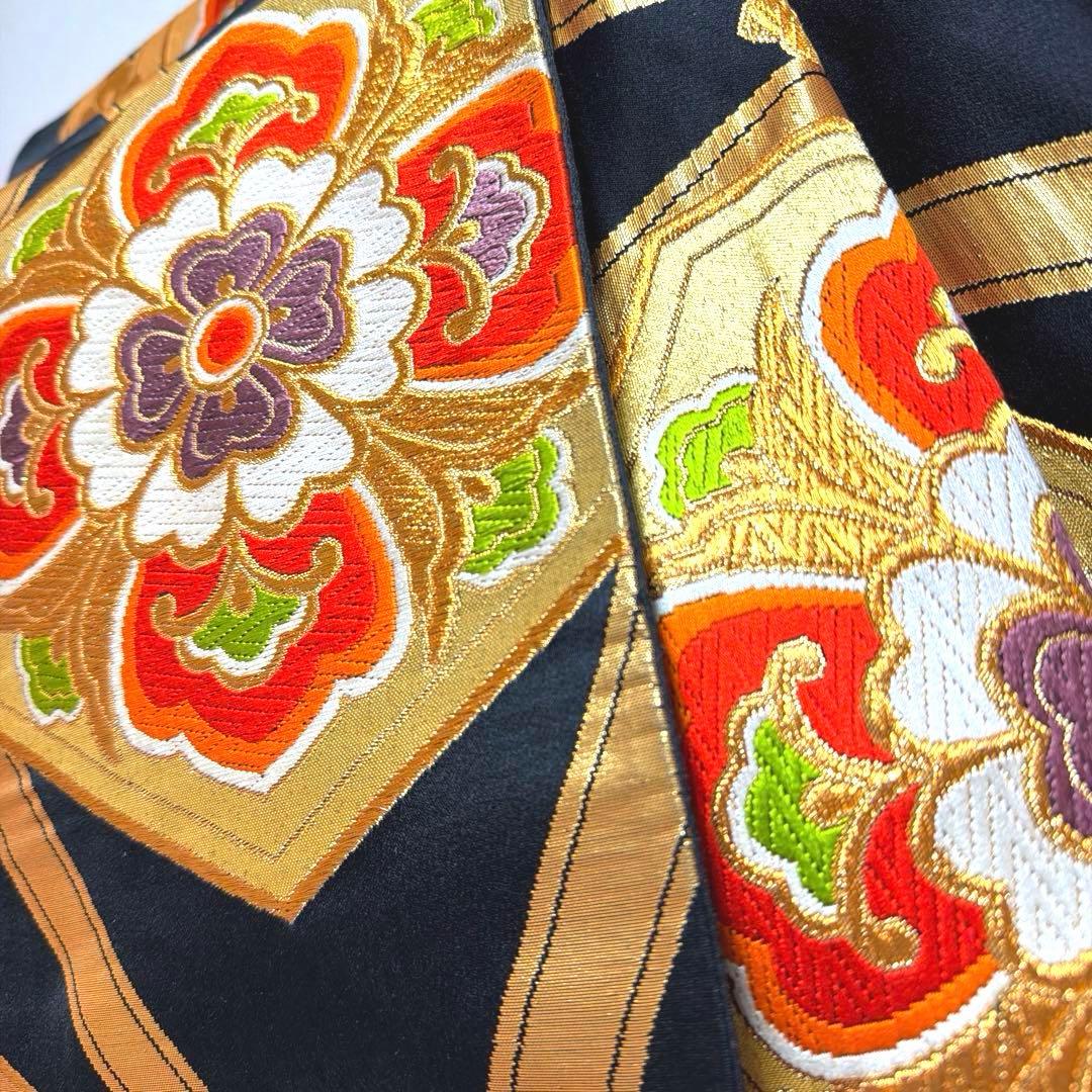 21 振袖フルセット 正絹 朱赤 黒 金彩 絞り 駒刺繍 レトロ アンティーク