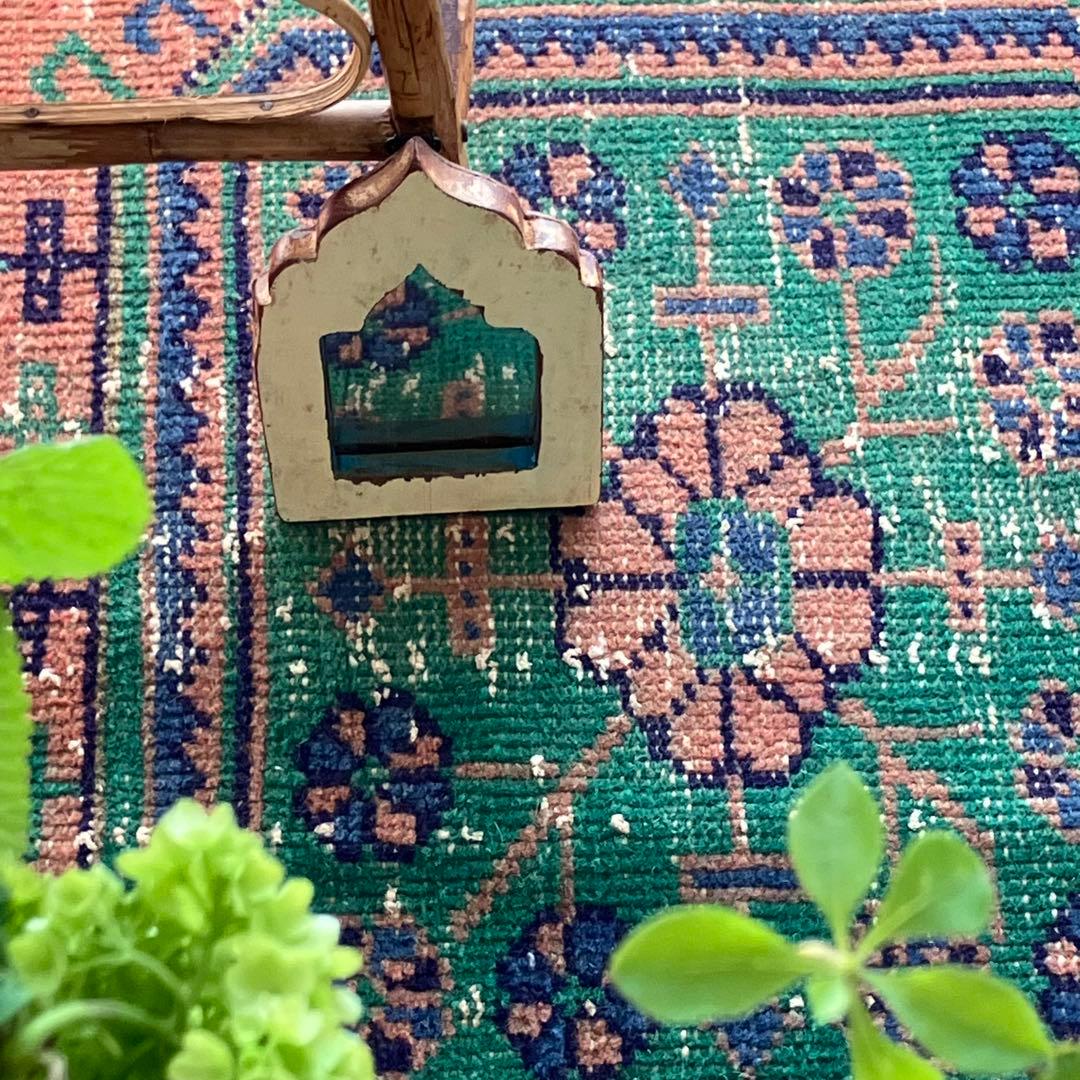 レア✳︎３m60 魔除デザイン84×360オレンジランナー　トルコヴィンテージラグ