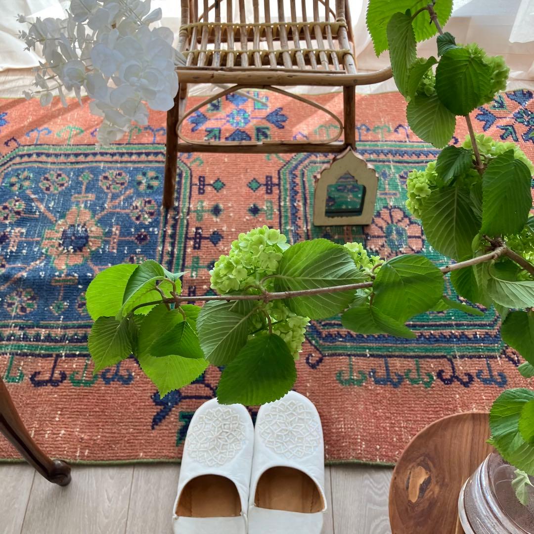 レア✳︎３m60 魔除デザイン84×360オレンジランナー　トルコヴィンテージラグ