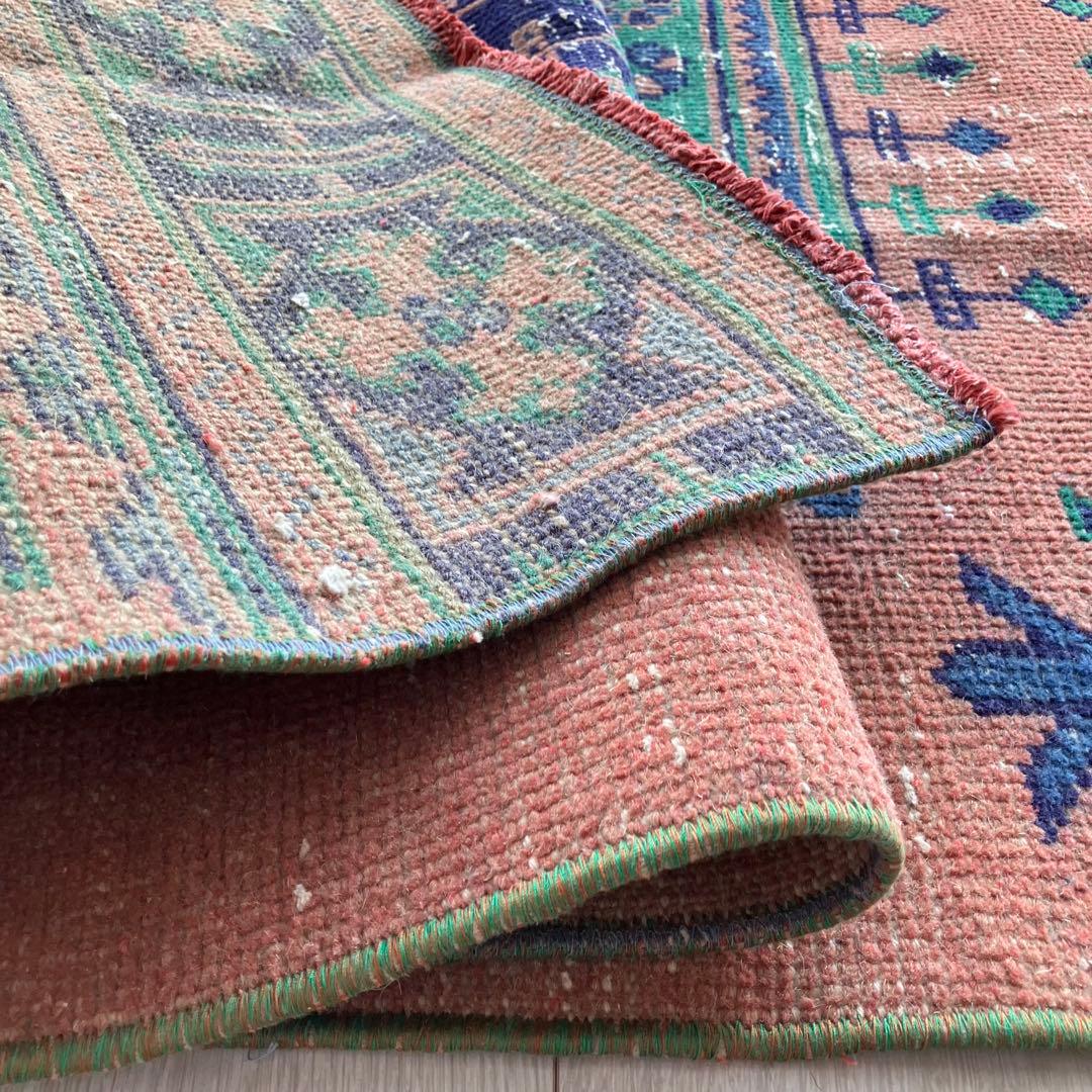 レア✳︎３m60 魔除デザイン84×360オレンジランナー　トルコヴィンテージラグ